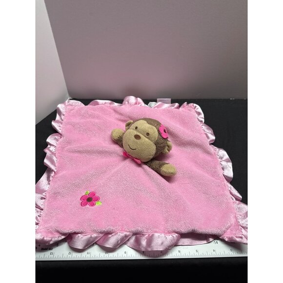 Small Wonders Pink Monkey Baby Security Blanket Rattle Satin Trim & Embroidered - Picture 2 of 10
